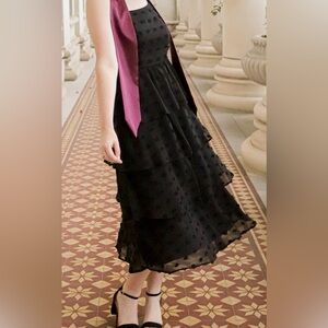 Miami Black Layered Polka Dot Midi Dress